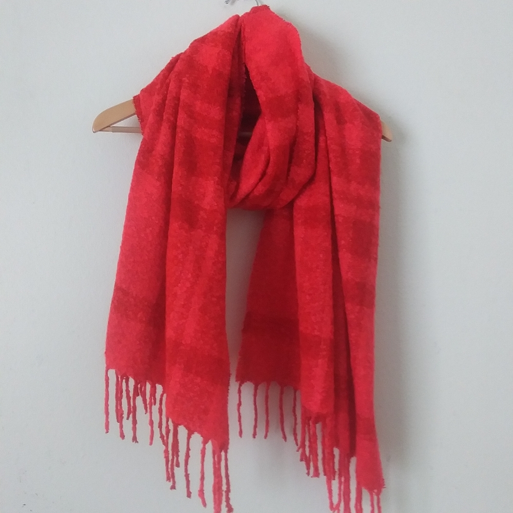 Bright Coral Chenille Oversized Scarf/Shawl